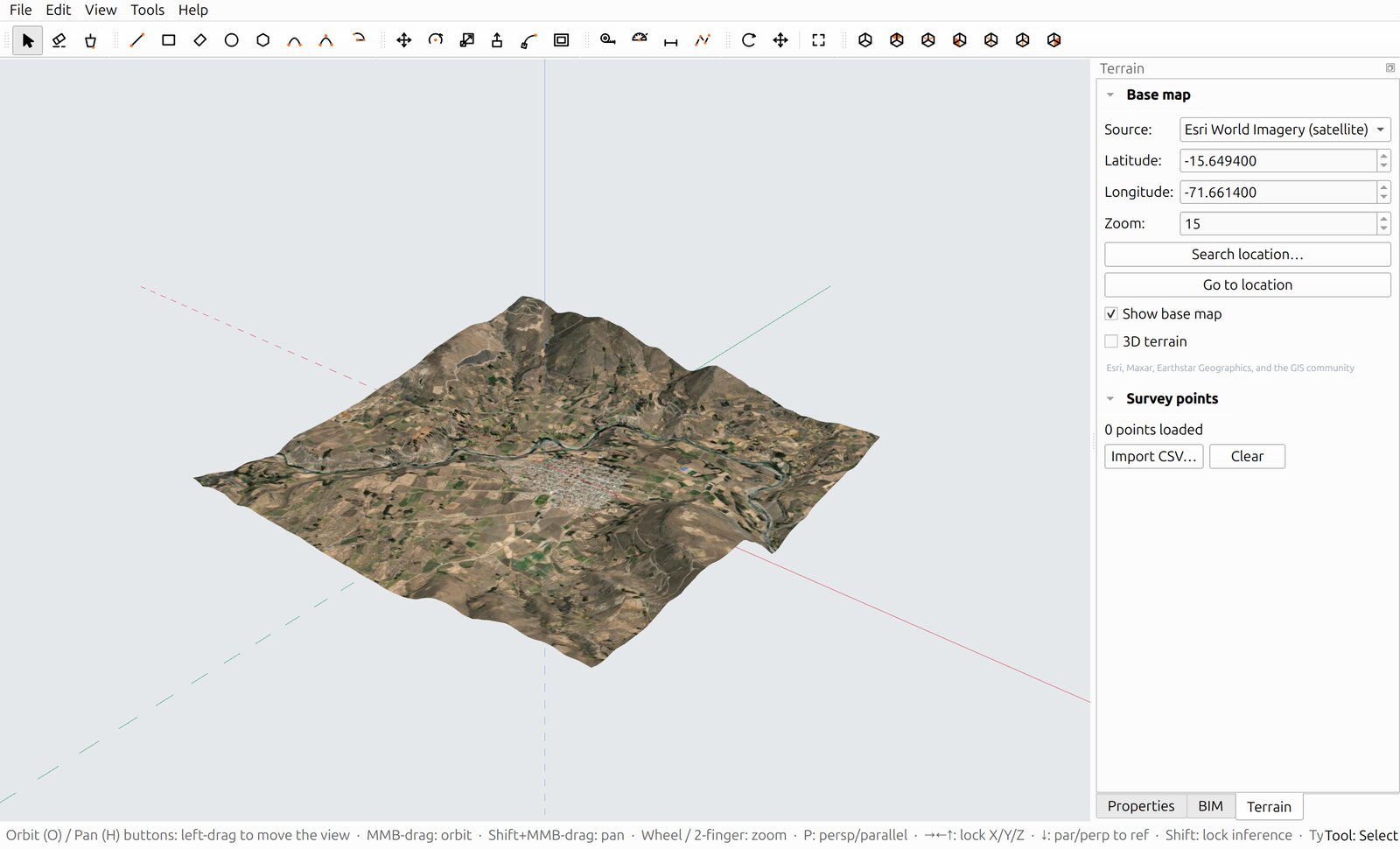 Terreno 3D del valle del Colca con imagen satelital